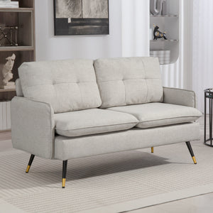 55" Loveseat Sofa, Linen Love Seat w/ S spring, Steel Legs and Button Tufting, Small Couch for Living Room – view 14