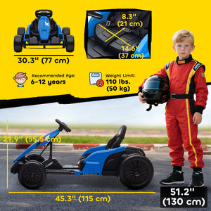 Qaba 24V Electric Go Kart with Dual 150W Motors, Adjustable Seat & 11.2MPH High Speed, Slow Start, 5-Point Harness