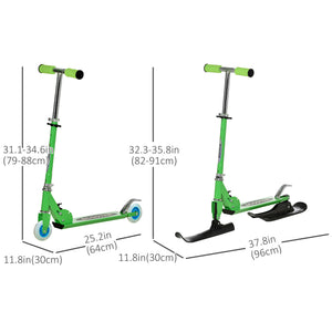 Qaba Snow Scooter, 2 in 1 Design Adjustable Height Scooter Snow Sled for Kids Aged Over 7 Years Old, Foldable Kids Sled Ski Scooter with Wheels Blades