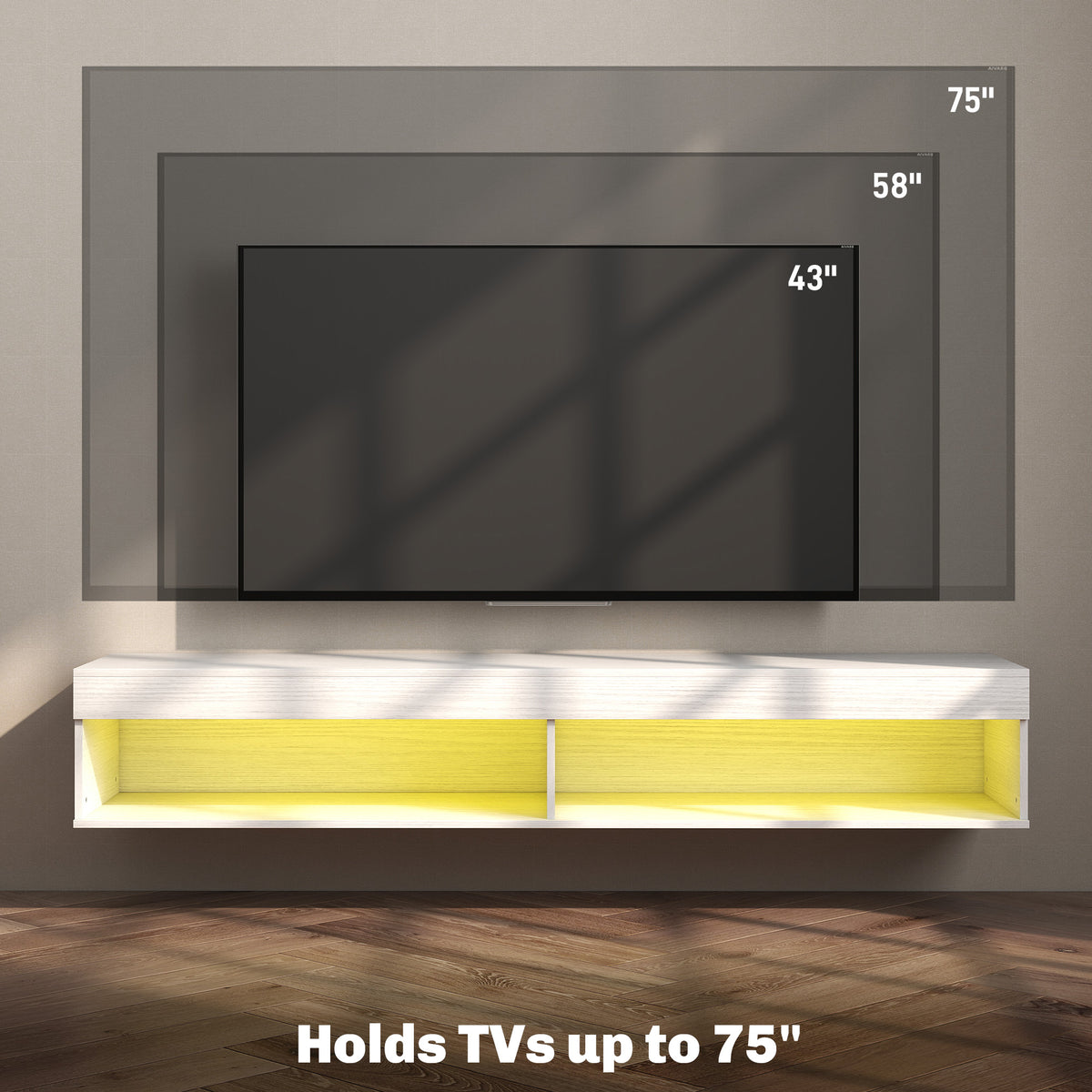 Modern Wall Mounted TV Stand with Storage and LED Lights for TVs up to 75" – view 12