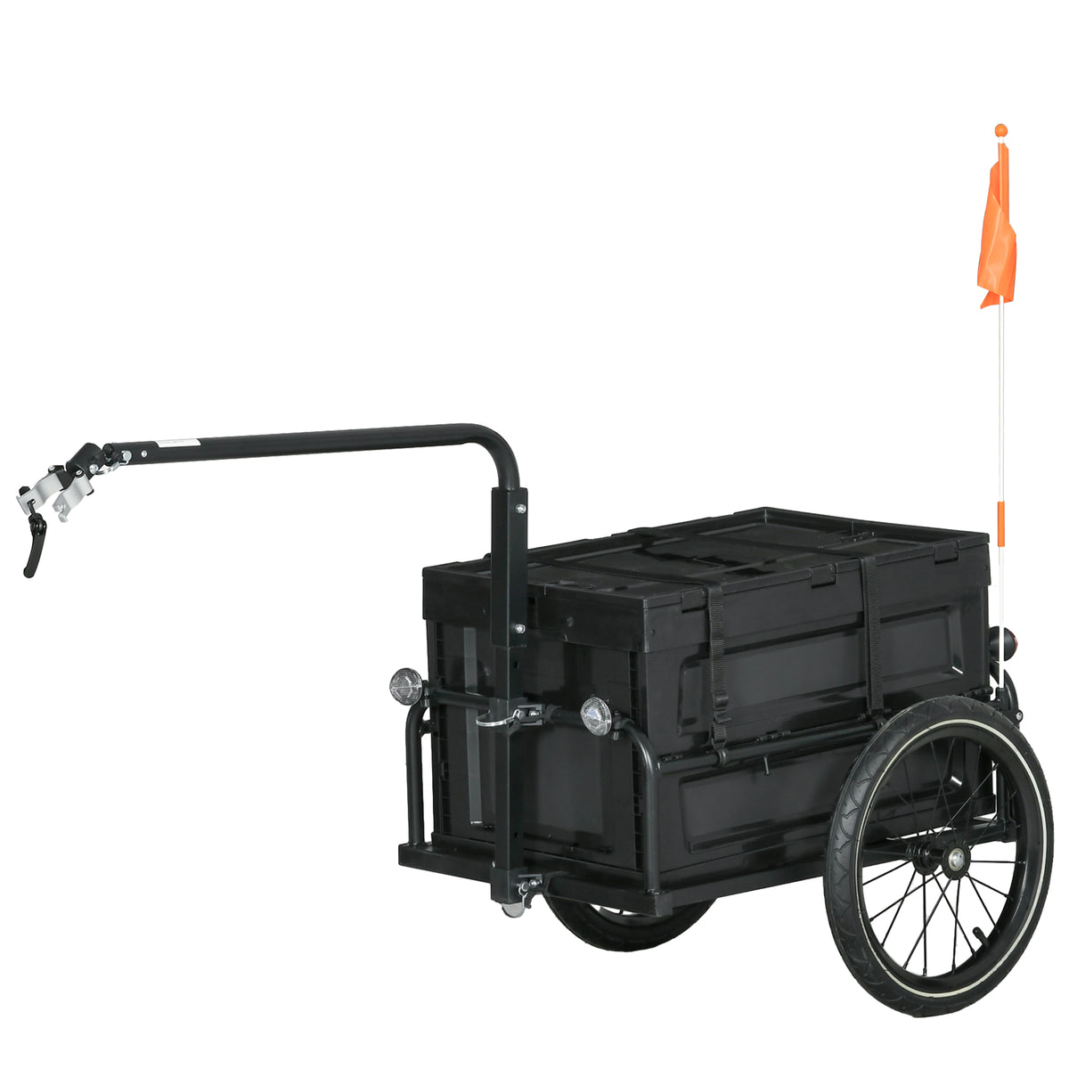 Aosom Steel Trailer for Bike, Bicycle Cargo Trailer with Foldable Storage Box and Safe Reflectors, Max Load 88LBS