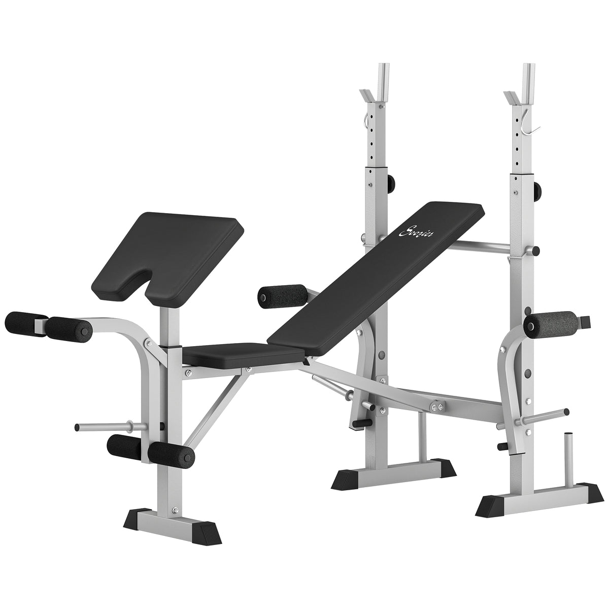 Soozier Bench Press Set Adjustable Weight Bench with Squat Rack, Preacher Curl Pad, Leg Developer and Weight Storage