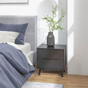Nightstand, Bedside Table with 2 Drawers, Modern Side End Table with Solid Wood Legs for Bedroom, White – view 14