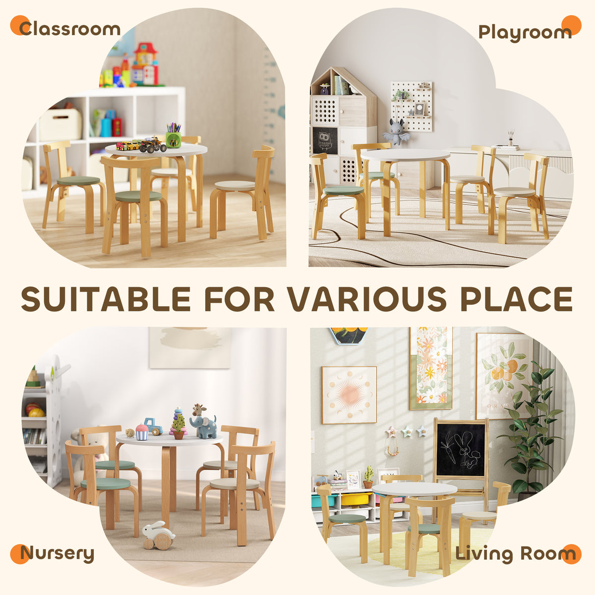 Qaba Wooden Kids Table and Chairs Set, Toddler Table and Chairs Set for 3-8 Years