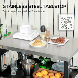 3-Shelf Outdoor Grill Cart Table with Side Handle, Stainless Steel Pizza Oven Stand on Wheels, Black – view 4