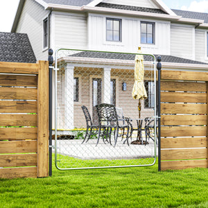 Garden Gate Chain Link Fence Gate, Galvanized Steel Garden Door for Yard Entrance Way, 70.9 x 70.9 in., Silver