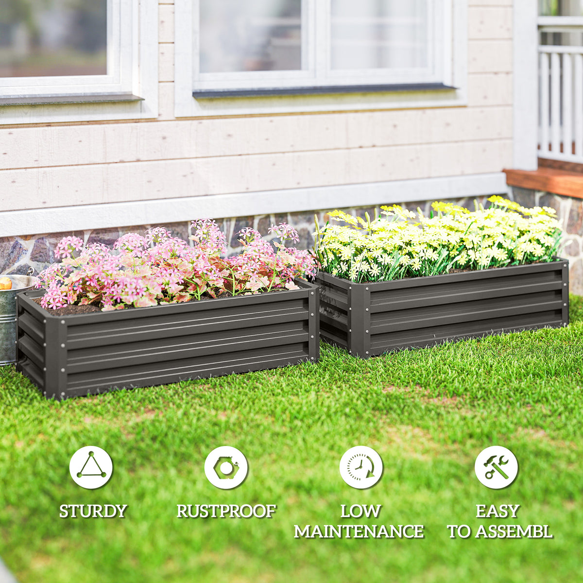 Galvanized Raised Garden Beds, Outdoor Planter Box, Set of 2, for Flowers, Herbs and Vegetables, Black – view 13