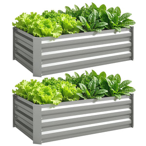 Set of 2 Galvanized Raised Beds for Garden, Outdoor Planter Box for Flowers, Herbs and Vegetables, Light Grey