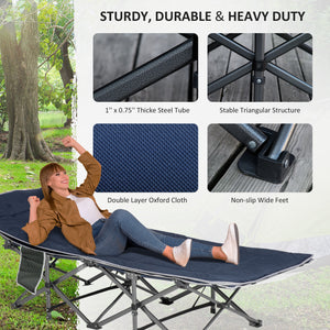 Folding Camping Cot with Mat & Pillow, Double Layer Oxford Heavy Duty Sleeping Cot with Carry Bag Blue – view 4