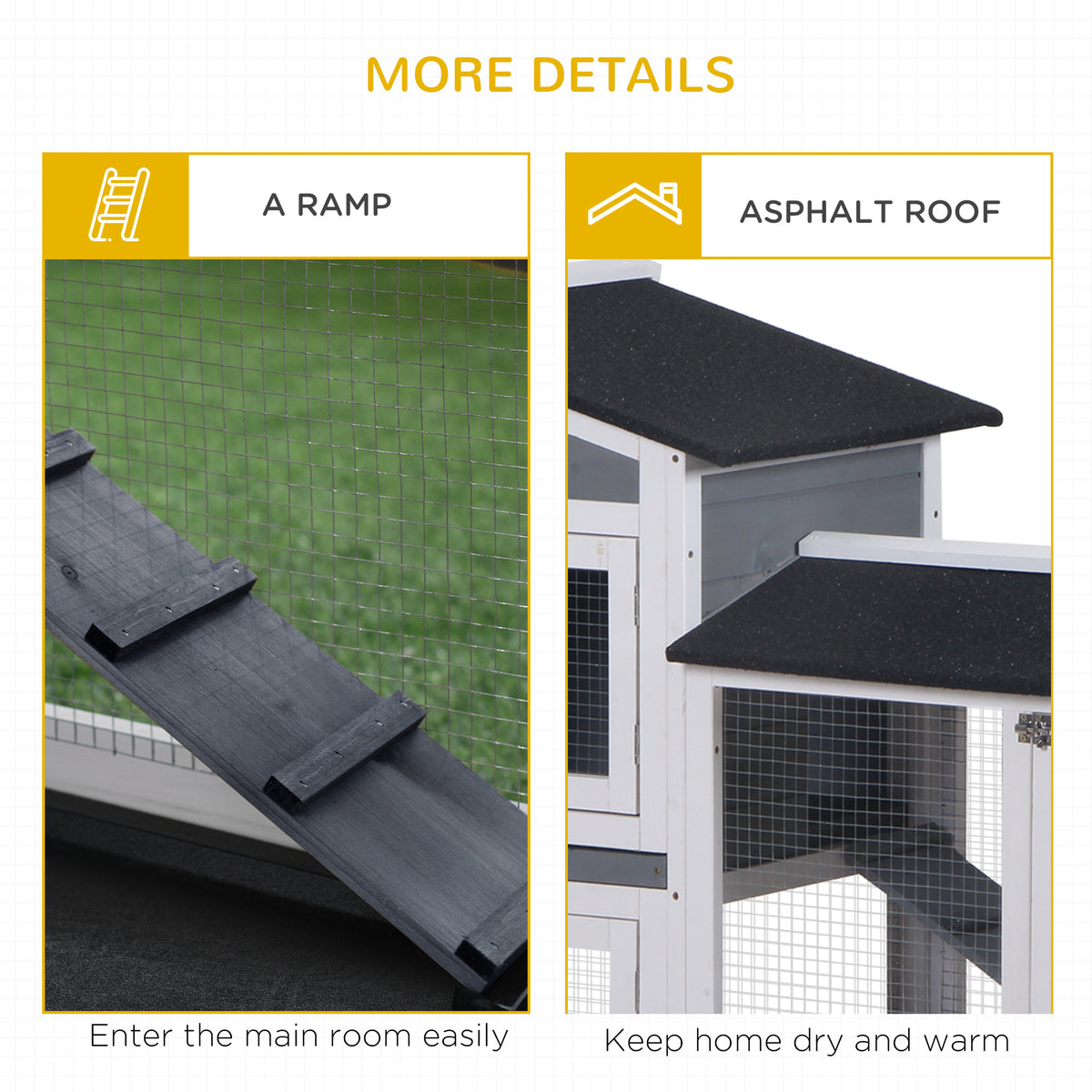 2-tier Wood Rabbit Hutch Backyard Bunny Cage Small Animal House w/ Ramp and Outdoor Run, Yellow – view 13