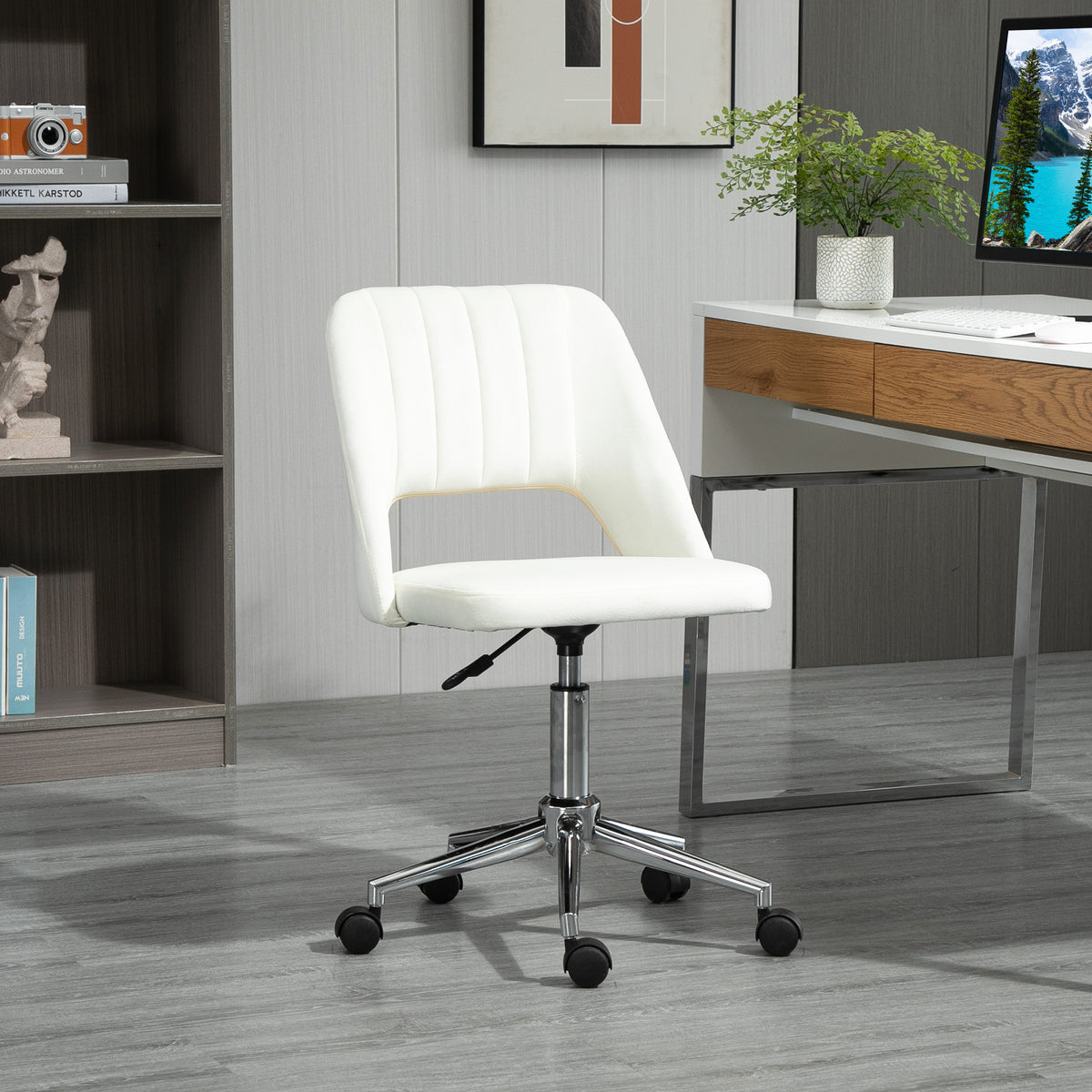 Mid Back Office Chair Velvet Fabric Swivel Scallop Shape Computer Desk Chair, Green – view 42