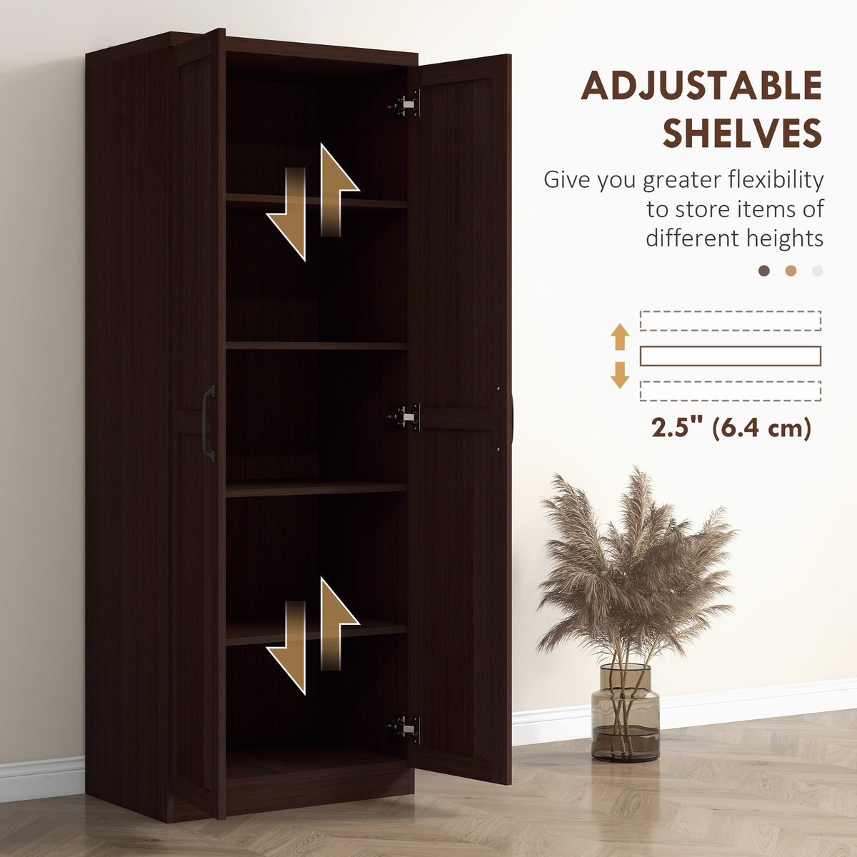 63" Kitchen Storage Cabinet, 5-tier Pantry Cabinet with Doors and Adjustable Shelves for Dining Room, Black – view 11