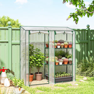 Mini Greenhouse, Portable Greenhouse with 3 Shelves, 2 Roll-up Doors, 56.3" x 17.7" x 59.4", Clear