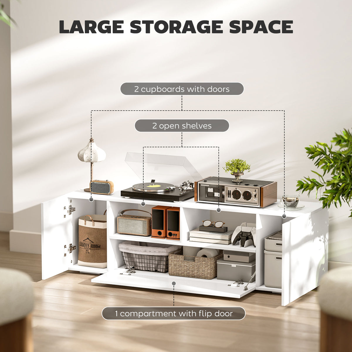 TV Stand for TVs up to 60", TV Unit with LED Lights, Storage Shelves and Cupboards, 53.9" x 13.8" x 16.5" – view 12