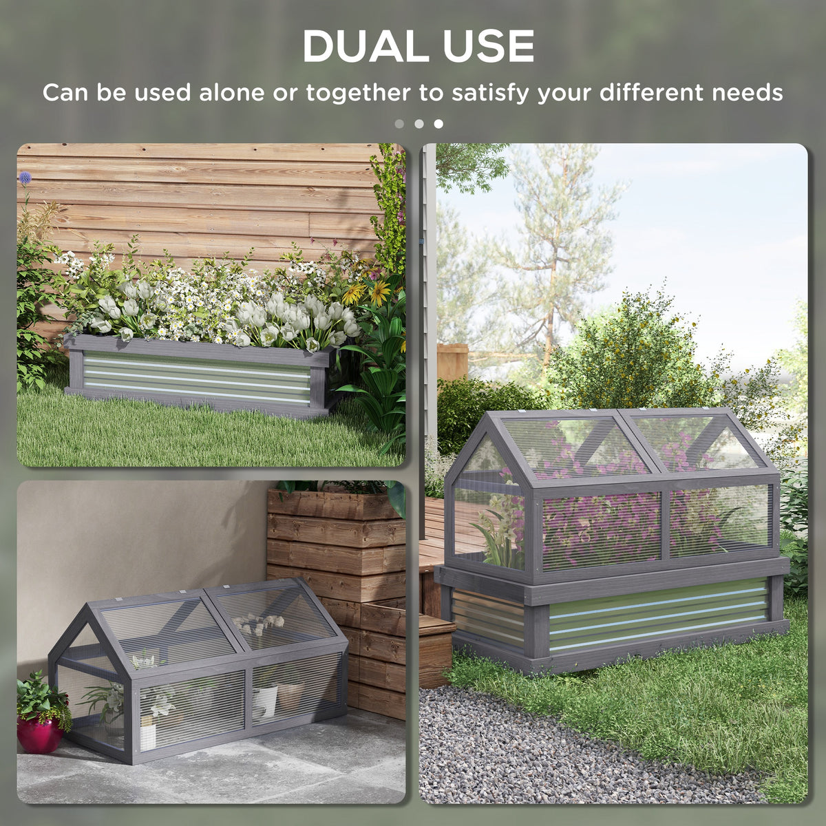 Raised Garden Flower Bed Kit with Greenhouse, Wooden Cold Frame Planter with Open Roofs, 48" x 24" x 32" – view 10