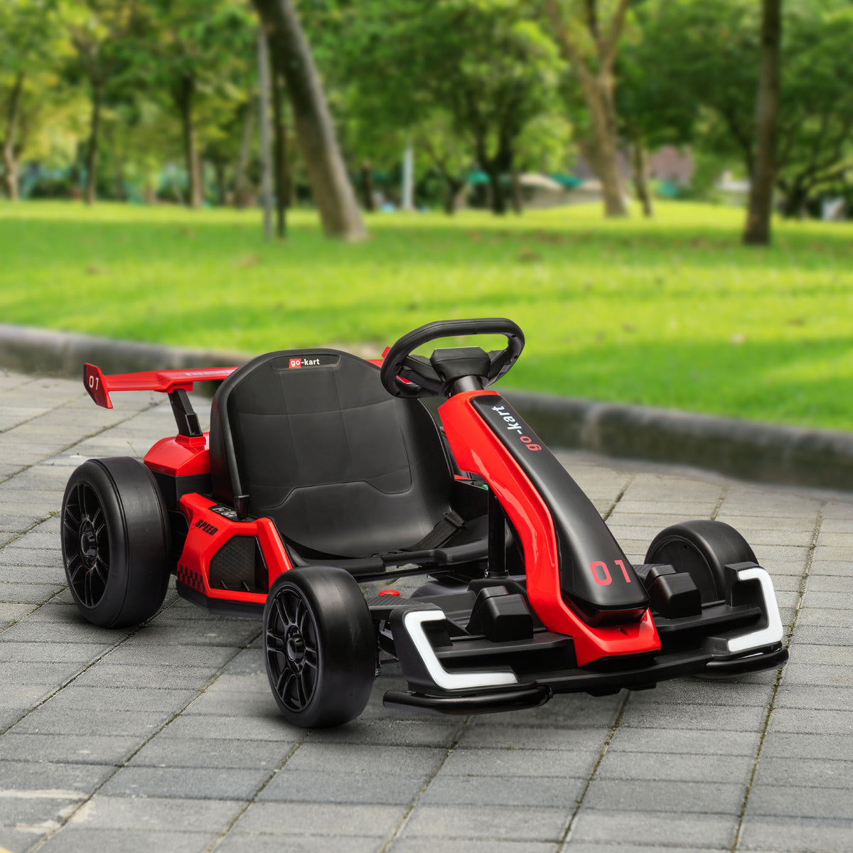 Aosom 24V Electric Go Kart, Battery Powered Kids Drift Kart with Adjustable Seat, Seat Belt, Horn, Music, Light