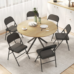 Set of 6 Metal Foldable Chairs, PU Leather Padded Folding Chairs with Cushion Seat and Open Back for Indoor, Black