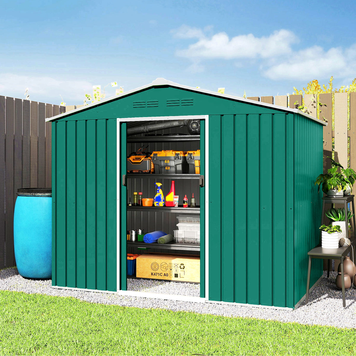 8' x 6' Outdoor Storage Shed, Metal Garden Tool Storage House with Lockable Sliding Doors and Vents for – view 21