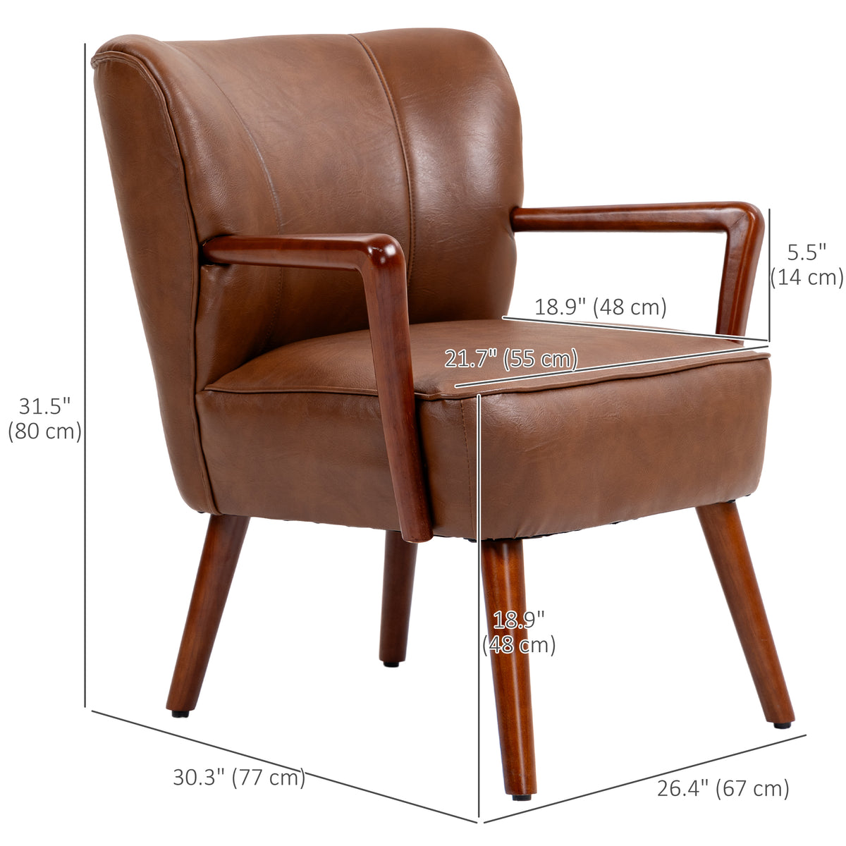 Accent Chair, Modern Armchair, Faux Leather Upholstered Living Room Chair with Wood Legs and Wide Padded – view 9