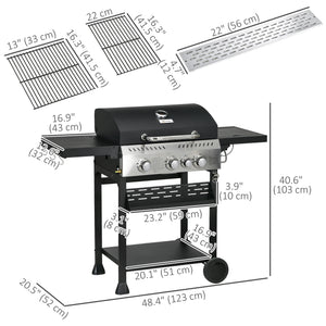40,000 BTU Propane Gas Grill BBQ Cart with 4 Main Burners, 1 Side Burner, with Warming Rack – view 9