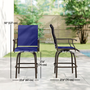 Outdoor Bar Stools Set of 2, Swivel Bar Height Chairs with High Back, Curved Armrests and Steel Frame, Black – view 9