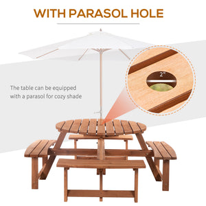 8 Seater Round Wooden Pub Bench & Picnic Table, Patio Dining Set for Outdoor Patio (Umbrella Not Included)