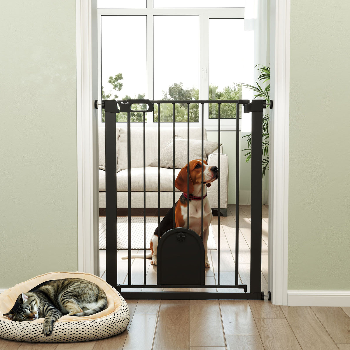 30"-52" Extra Wide Pet Gate Barrier with Small Door, 30"H Dog Gate with Safety Gate Barrier – view 22