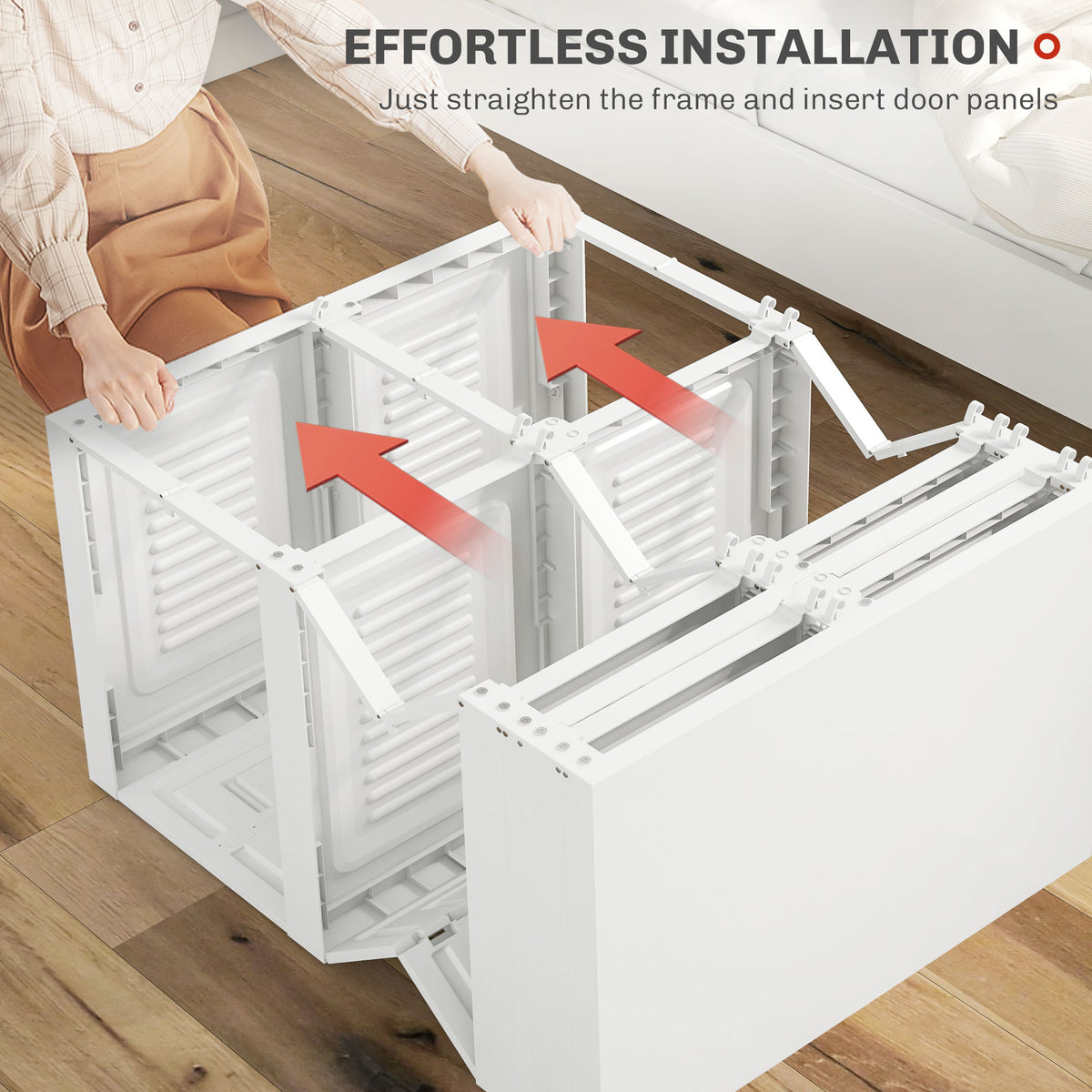 Portable Wardrobe, Foldable Storage Organzier with 8 Compartments, Magnet Doors, White