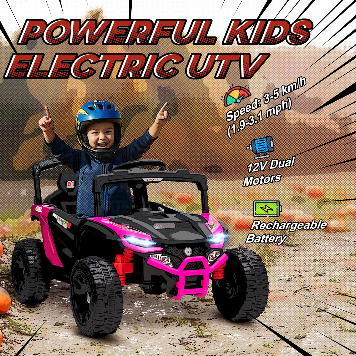 Qaba 12V Kids Ride On Truck with Dual Motors, Rear Suspension, Remote Control for 3-5 Years Boys Girls