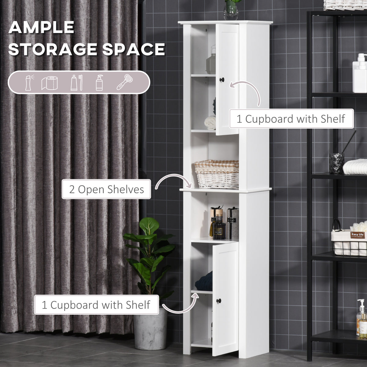 Tall Medicine Cabinet, Freestanding Bathroom Storage Cabinet with Shelves and 2 Cupboards – view 3