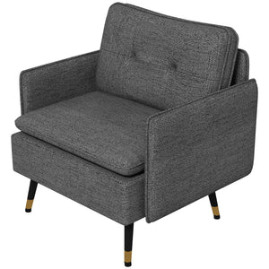 Accent Chair, Upholstered Armchair with Tufted Back Cushion and Steel Legs for Living Room, Bedroom