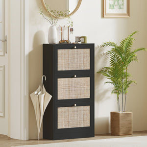 Rattan Shoe Storage Cabinet with 3 Flip Drawers and Adjustable Shelves, Entryway Shoe Cabinet for 18 Pairs – view 14