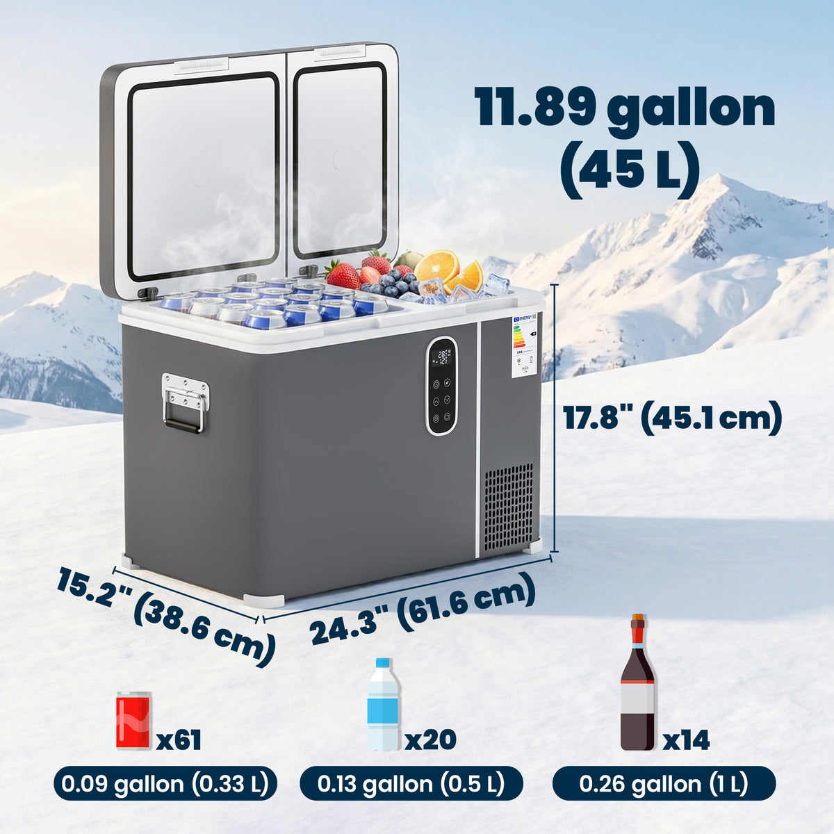 12 Volt Car Refrigerator, Dual Zone 48 QT Car Fridge with App Control, 12/24V DC and 100-240V AC,