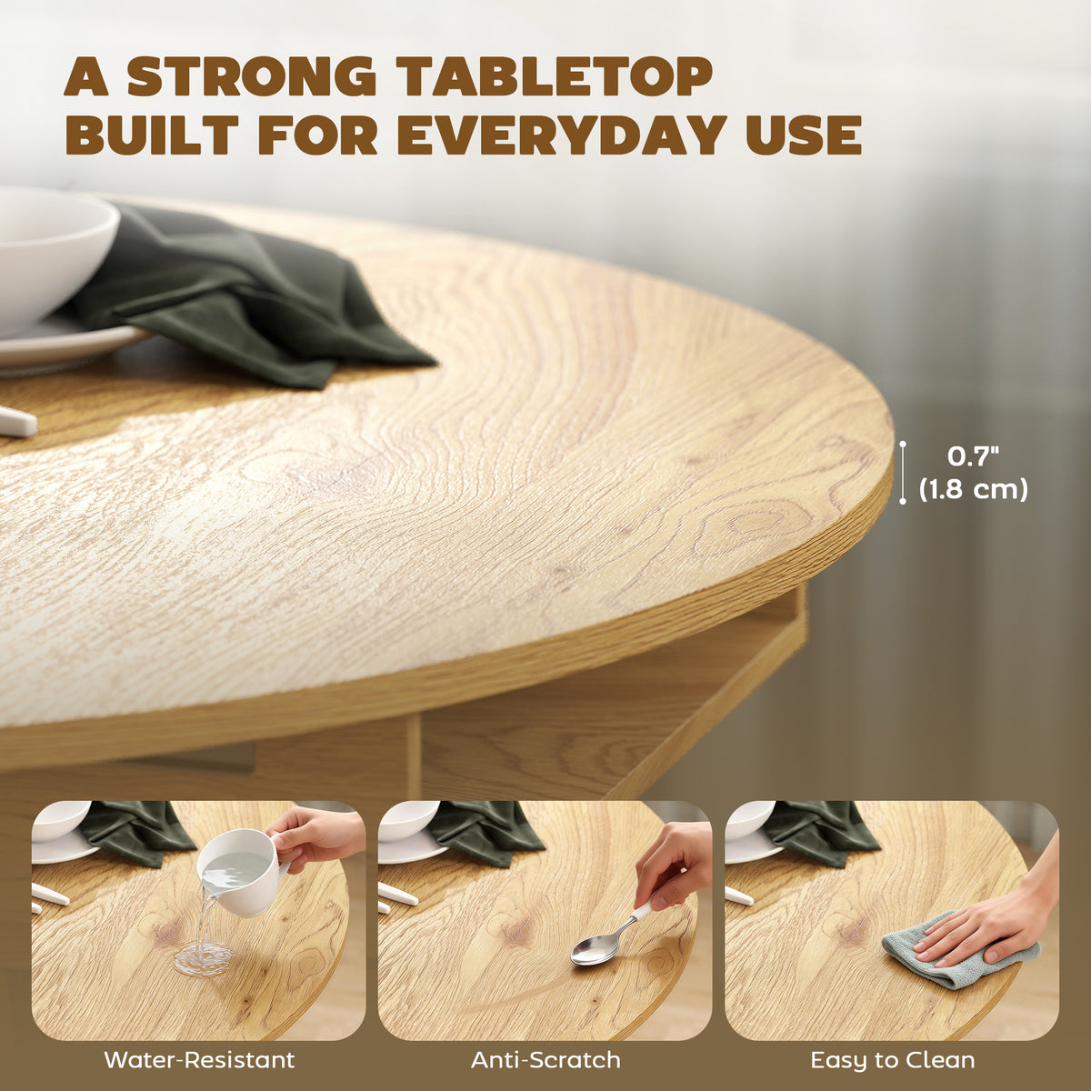 Extendable Dining Table, Round to Oval Convertible Kitchen Table with Storage Shelf for Dining Room, Natural