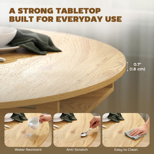 Extendable Dining Table, Round to Oval Convertible Kitchen Table with Storage Shelf for Dining Room, Natural