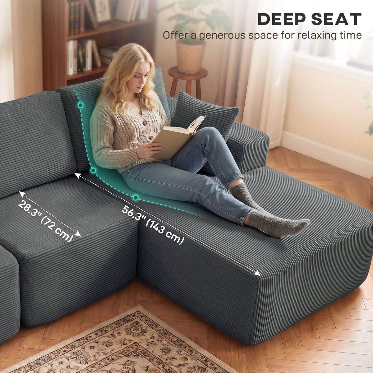 2-in-1 Modular Sectional Sofa, Boneless L Shaped Couch Sofa Bed, Dark Grey – view 5