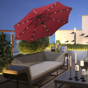 9ft Solar Patio Umbrella Outdoor Sunshade 24 LED Lights Tilt Canopy Wine Red – view 14