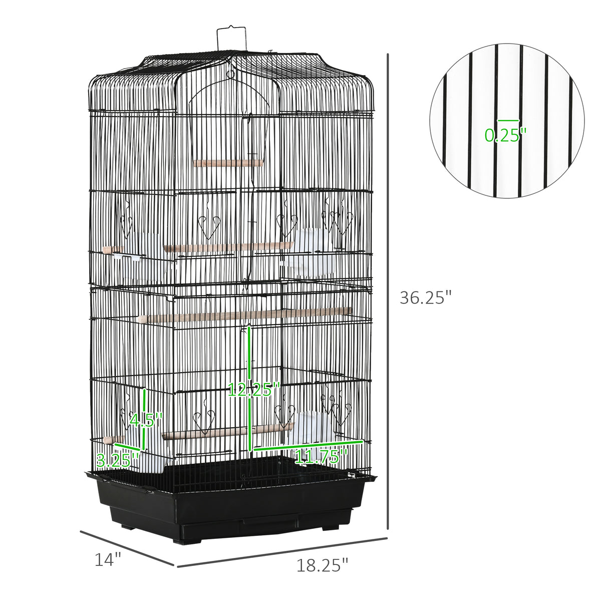 36" Bird Cage, Macaw Play House, Cockatoo, Parrot, Finch Flight Cage, 2 Doors Perch, 4 Feeder Pet Supplies, Black