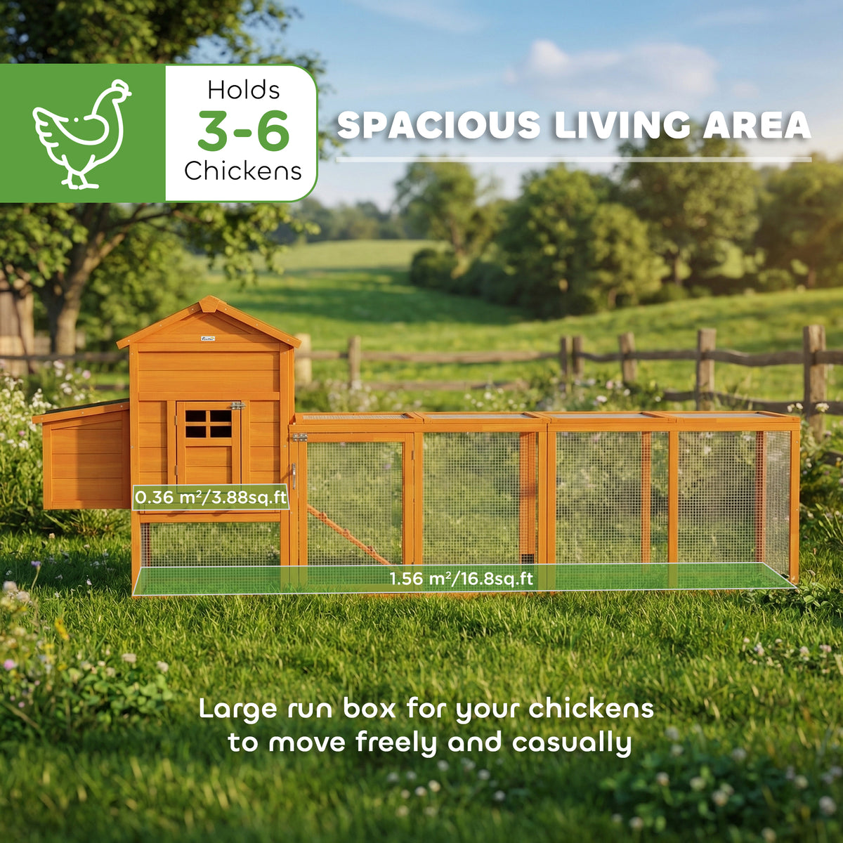 117" Extra Large Chicken Coop with Asphalt Roof, Wooden Hen House with Slide-out Tray – view 3