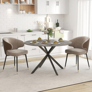 47" Round Kitchen Table for 4, Industrial Dining Table with Steel Legs for Dining Room, Grey Wood Grain and Black