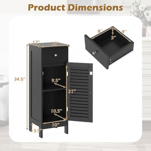 Narrow Bathroom Storage Cabinet with Adjustable Shelf and Drawer-Black view 5