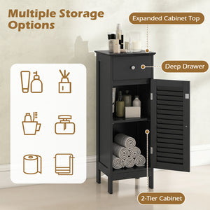 Narrow Bathroom Storage Cabinet with Adjustable Shelf and Drawer-Black view 6