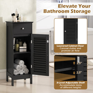Narrow Bathroom Storage Cabinet with Adjustable Shelf and Drawer-Black view 7