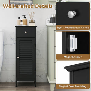 Narrow Bathroom Storage Cabinet with Adjustable Shelf and Drawer-Black view 8