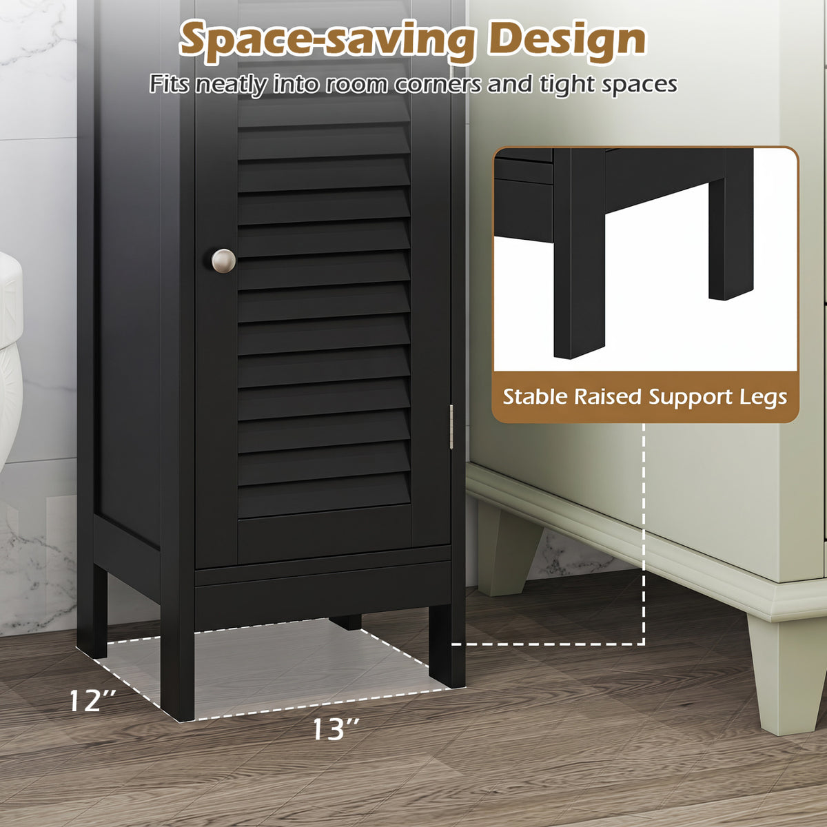 Narrow Bathroom Storage Cabinet with Adjustable Shelf and Drawer-Black view 9