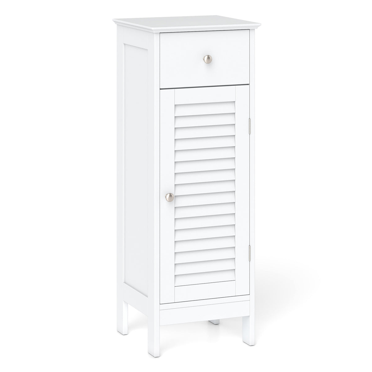 Narrow Bathroom Storage Cabinet with Adjustable Shelf and Drawer-White
