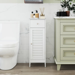 Narrow Bathroom Storage Cabinet with Adjustable Shelf and Drawer-White view 2