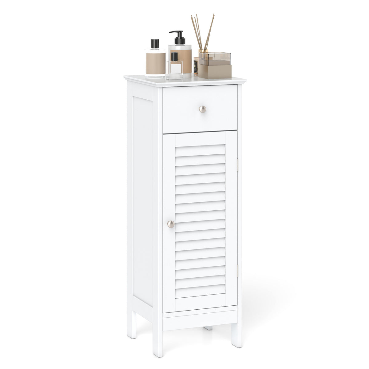 Narrow Bathroom Storage Cabinet with Adjustable Shelf and Drawer-White view 4