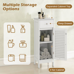 Narrow Bathroom Storage Cabinet with Adjustable Shelf and Drawer-White view 6