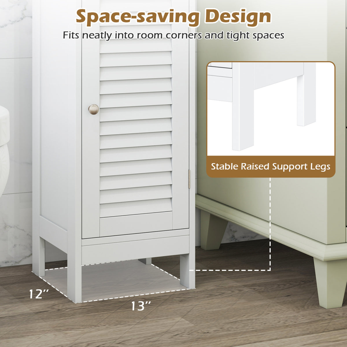 Narrow Bathroom Storage Cabinet with Adjustable Shelf and Drawer-White view 9